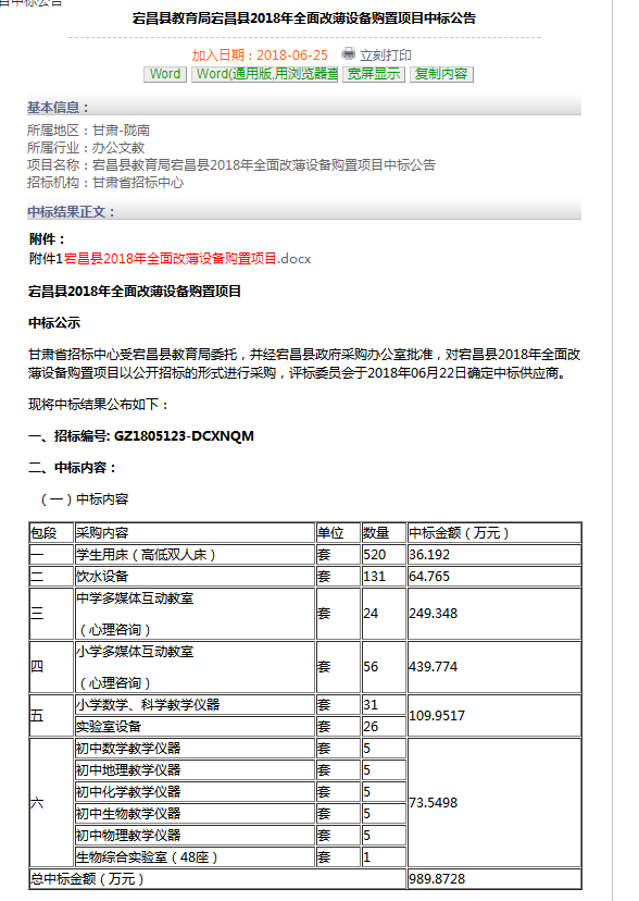 喜訊，濾中濾中標宕昌縣2018年全面改薄設備購置項目！